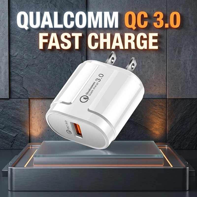 18W QC 3.0 USB Wall Charger Fast Charging Block Single Port Power Adapter Safe Travel Plug Works with Mobile Phones Black