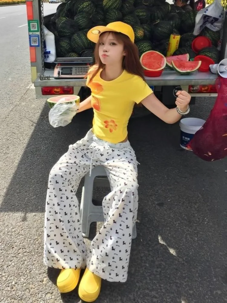 アメリカンスタイル半袖Tシャツ新しい夏スリムフィットプリントデザイン痩身ショートスタイルスパイシーガール着用レディーストップ