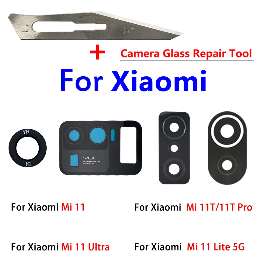 2 Pcs Rear Back Camera Glass Lens Replacement For Xiaomi Mi 12 11T 10 10T 11 Lite Pro Ultra With Glue Adhesive Sticker+Tool