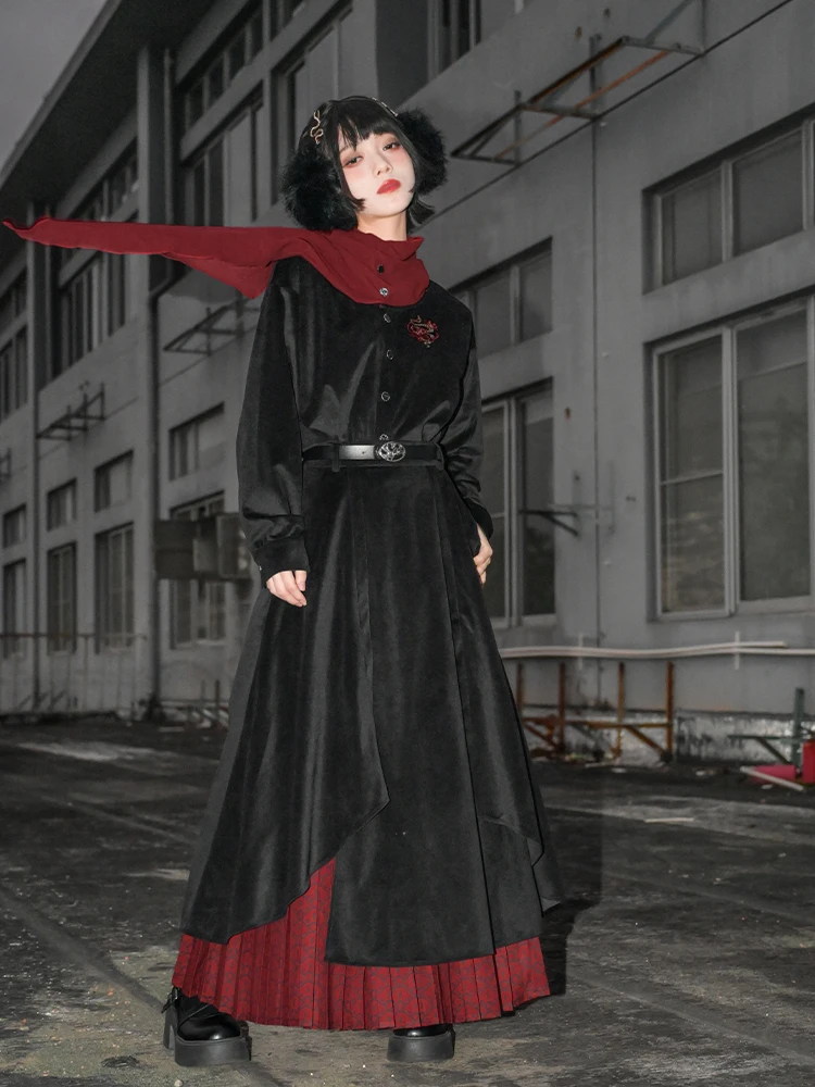 

New Chinese Style National Style Autumn And Winter Pile Collar Collared Long Sleeve Shirt Embroidery Black Shirt Womans Blouses