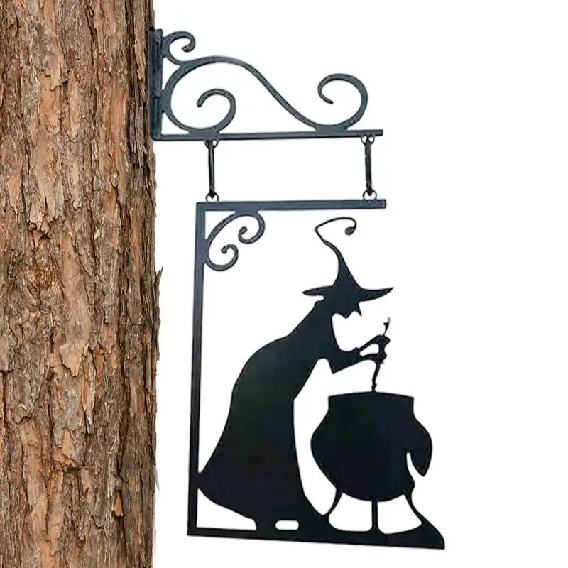 Halloween Decor Garden Corner Sign Yard Decoration Metal Witch Wall Silhouette Corrosion Garden Ornaments Party Supplies