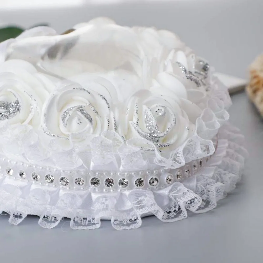 

Luxury Heart Shaped Ring Box Flower Decorated with Pearl Ring Bearer Box Vintage Rose Proposal Ring Box Cake Jewelry Display