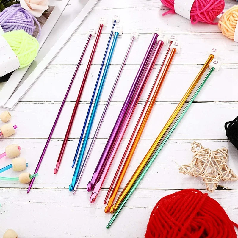 46 Pieces Tunisian Crochet Hooks Set 3-10 Mm Cable Bamboo Knitting Needle With Bead Carbonized Bamboo Needle Hook