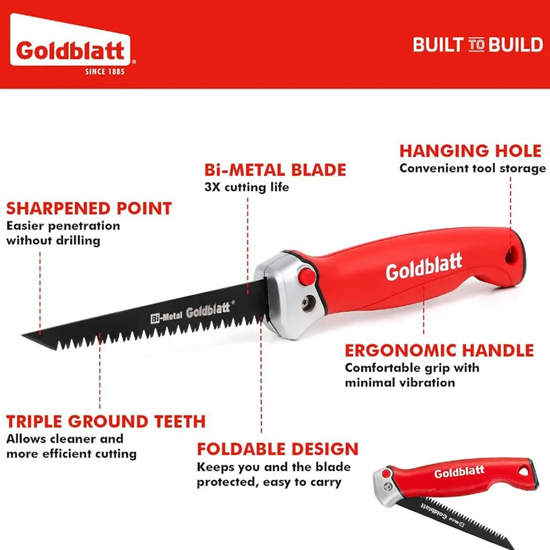 Goldblatt Folding Saw Plaster Cutting Saw Portable woodworking tools 6 Inch small hand saw Bi-Metal Folding Cement Board Jab Saw