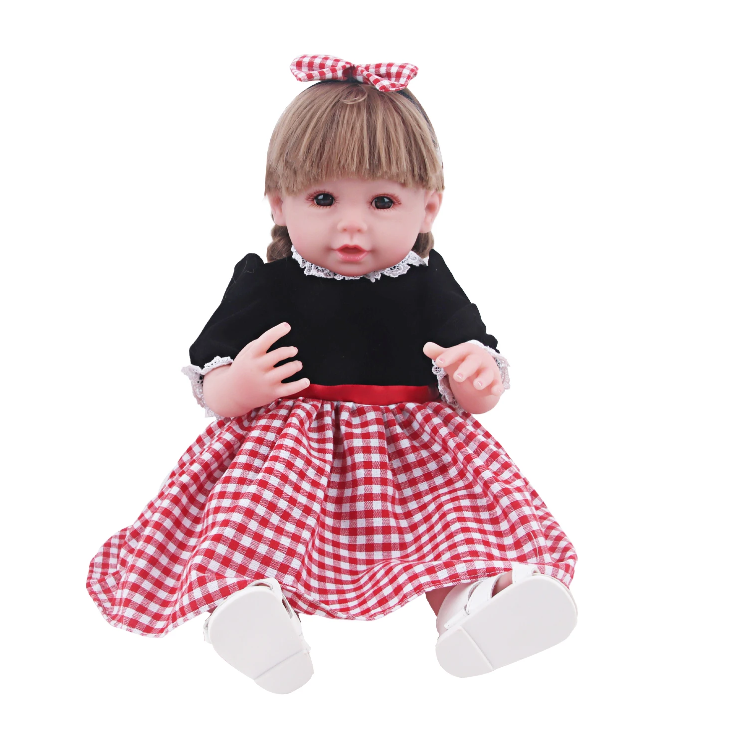 Ropa de muñeca Reborn de 55cm, vestido a cuadros de encaje + traje con diadema, traje para bebés recién nacidos de 22 pulgadas, accesorios, juguete de oso