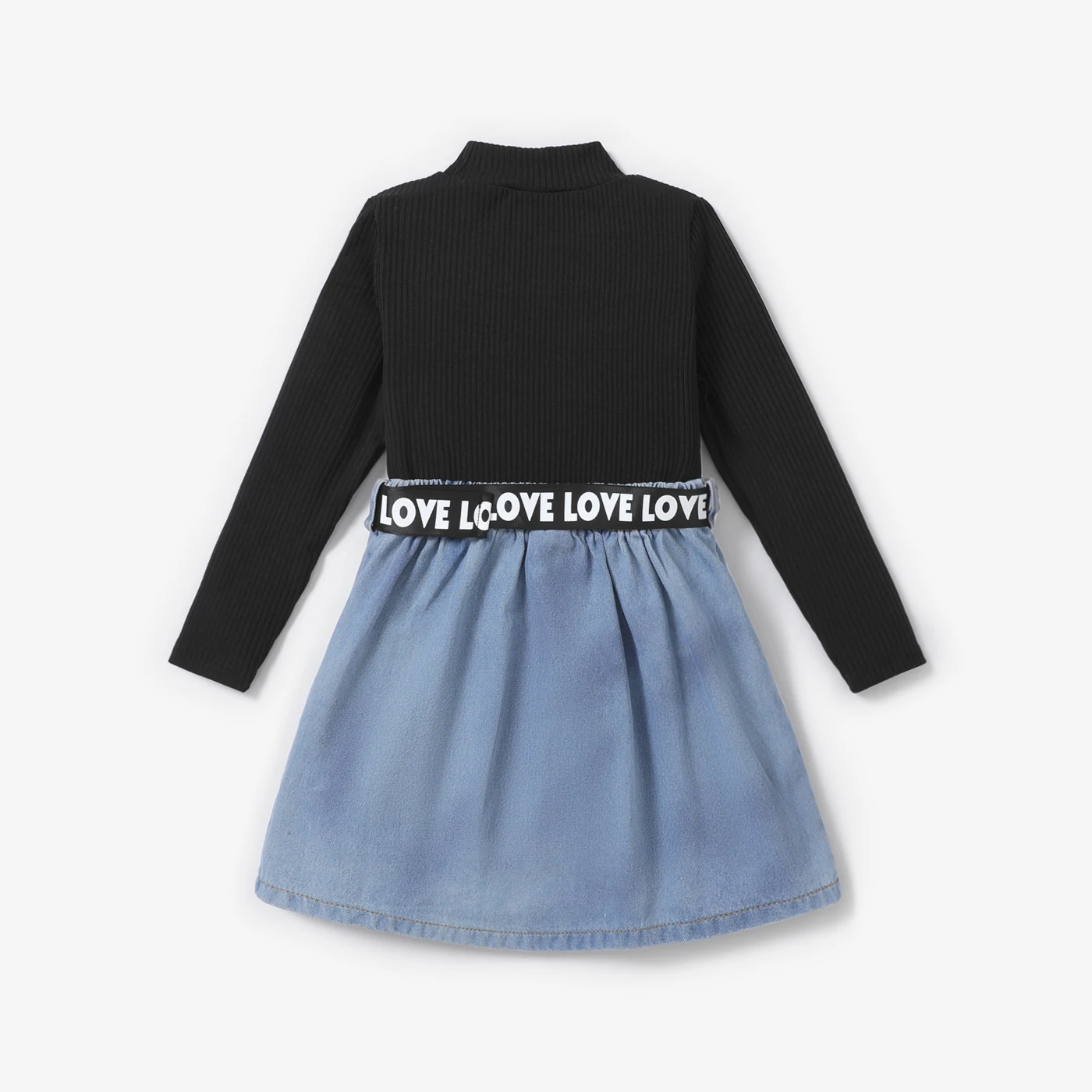 PatPat  3pcs Kid Girl Stylish Avant-Garde Solid color Top and Denim Skirt with Letter pattern Belt