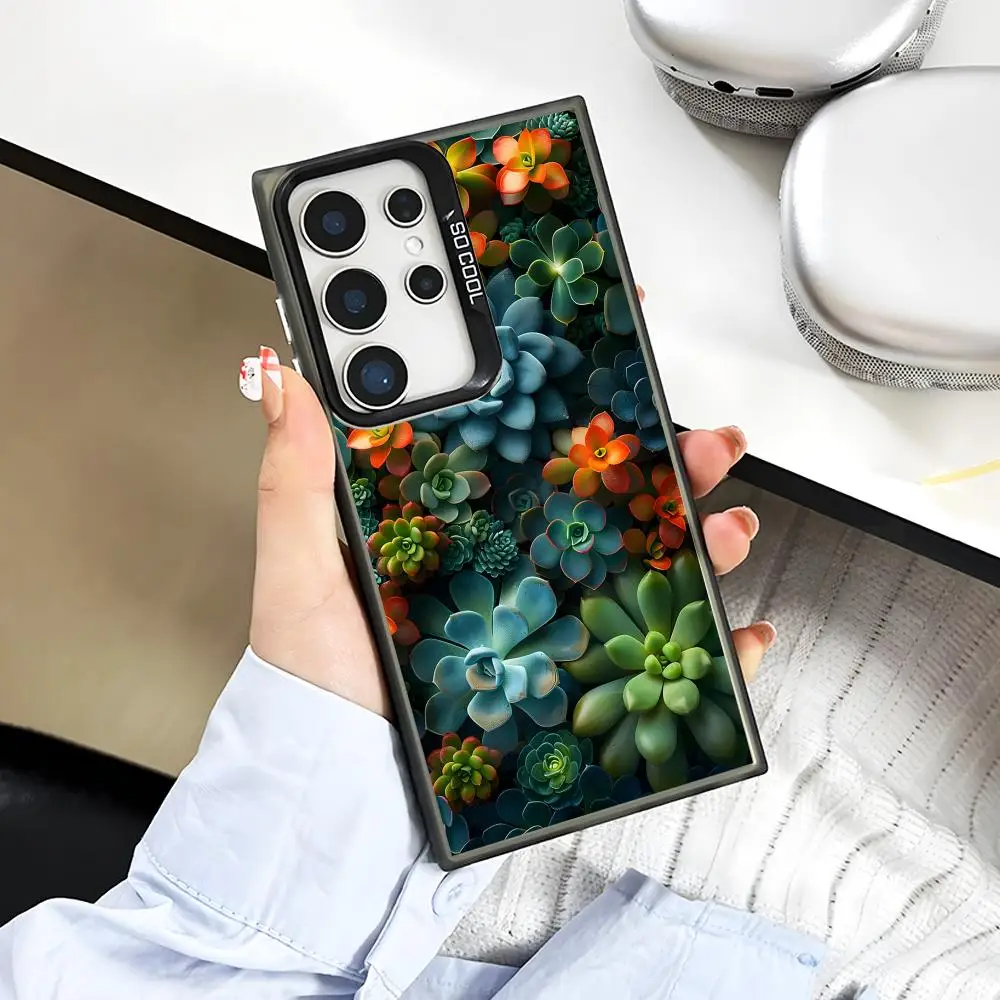 Succulent Phone Case for Samsung Galaxy A57 56 55 54 52 37 36 35 34 27 26 25 17 16 5G Colorful Silver Cover