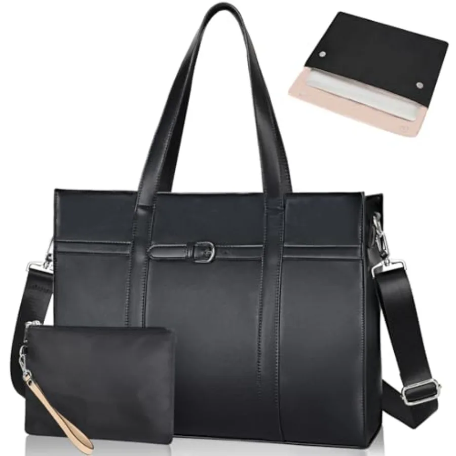 ESTARER Women's Laptop Leather Bag 15.6 Inch Teacher Tote Bag with Removable Laptop Sleeve Large Water-Resistant Shoulder Lapto