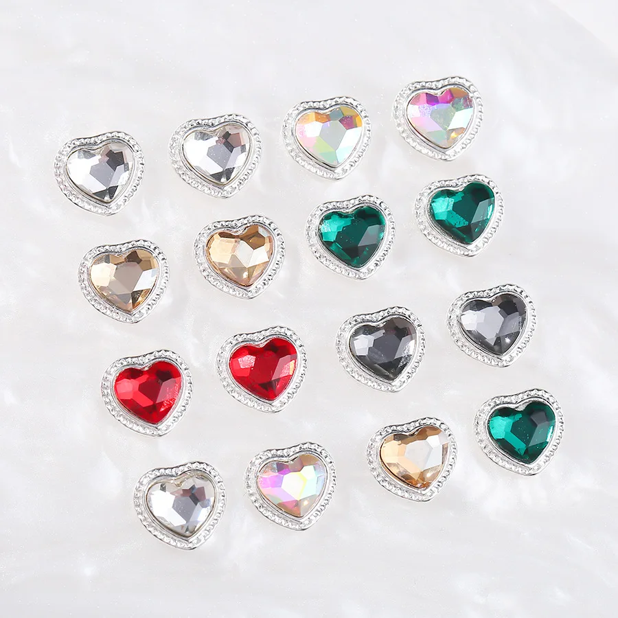 10Pcs 3D 합금 러브 하트 네일 참 오션 하트 영감 다이아몬드 박힌 네일 장식 럭셔리 금속 네일 아트 액세서리