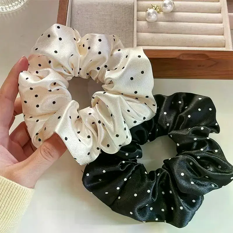 New Polka Dot Black And White Scrunchies Large Hair Bands Female Elegant Hair Rope Ties Ponytail Holder Headwear - view 3