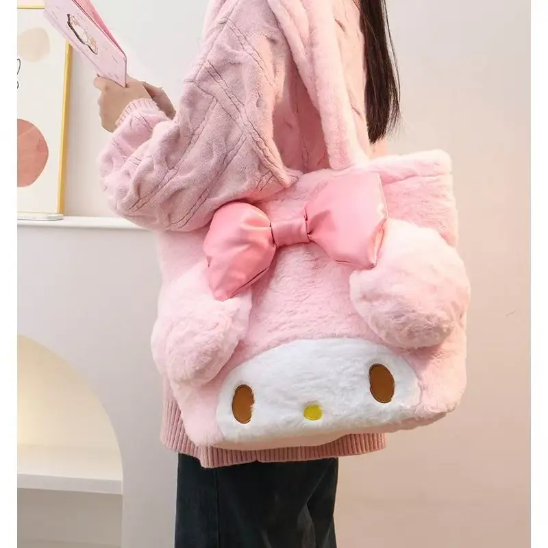 Sanrio Cartoon Plush Shoulder Bag with Furry Animal Character Handbag My Melody Plush