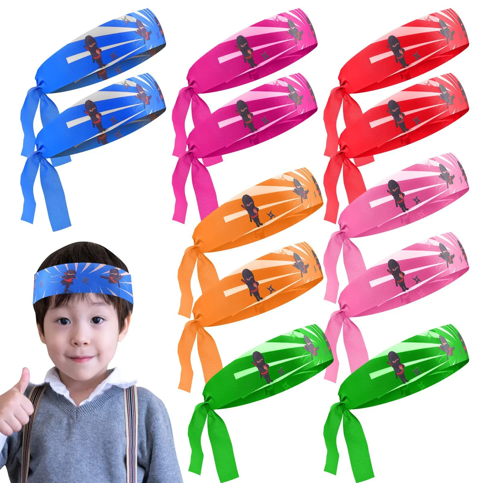 12pcs Ninja Headband Decor Head Band Breathable Headband Reusable Samurai Child Headband