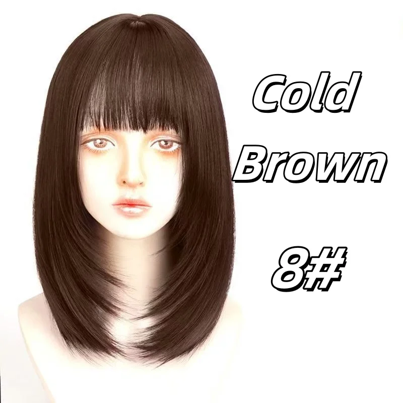 Peluca sintética para mujer, conjunto de cabeza completa, estilo natural, imitación de cabello humano, cabello de clavícula, conjunto de peluca de cabeza completa