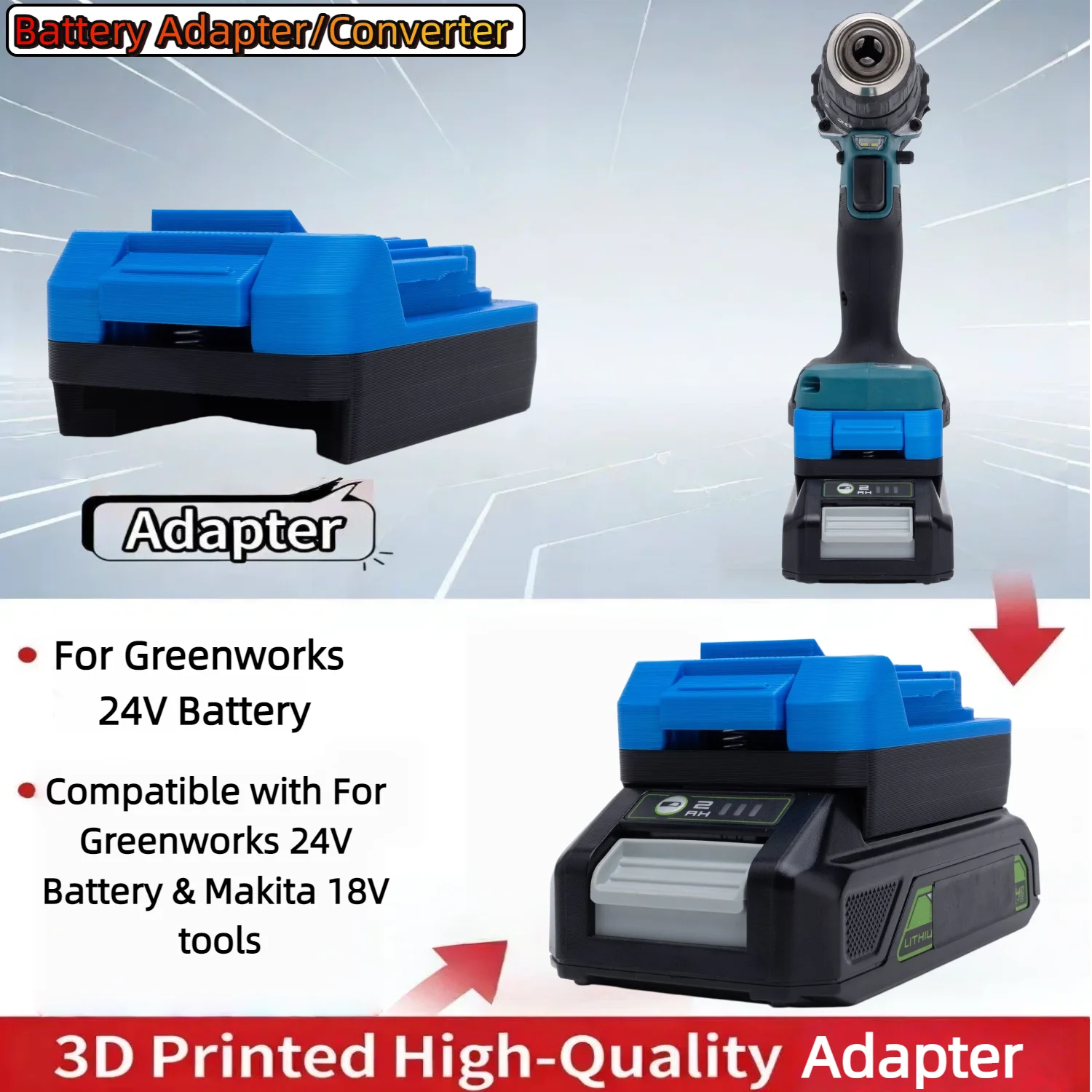 For Greenworks 24V Series Li-ion Battery TO Makita 18V Series Cordless Power Tools Battery Adapter/Converter(Only Adapter)