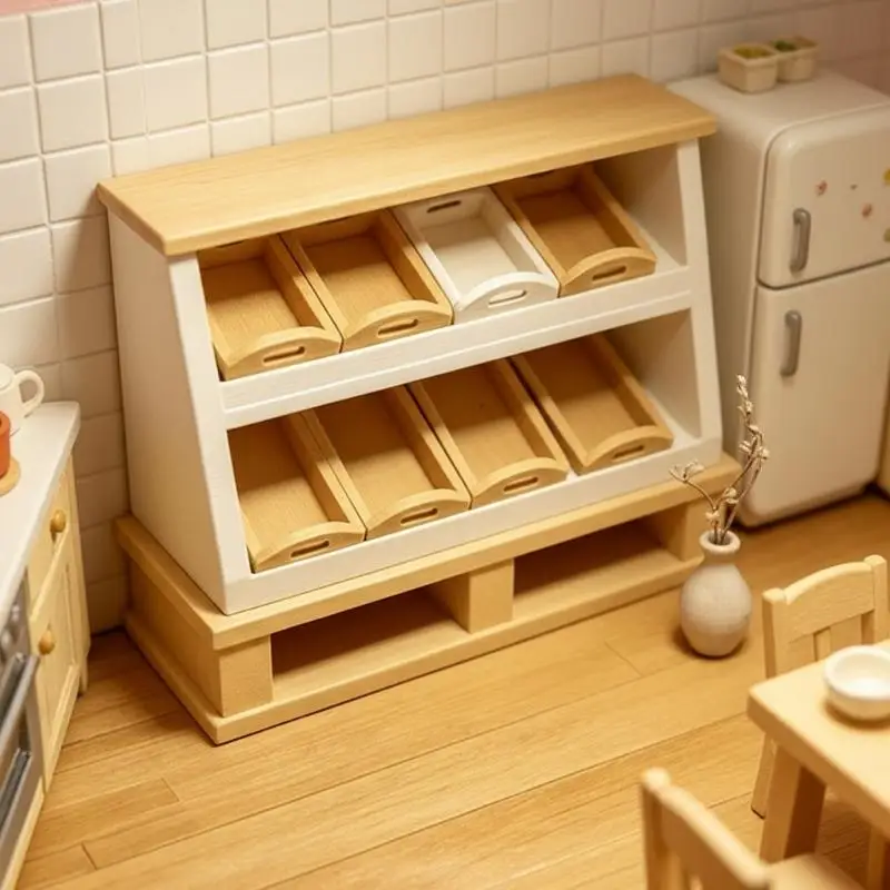 1Pcs 1 12 Dollhouse Cake Cabinet Storage Shelf Model with Mini Bread Rack for Miniature Kitchen Decoration view 4