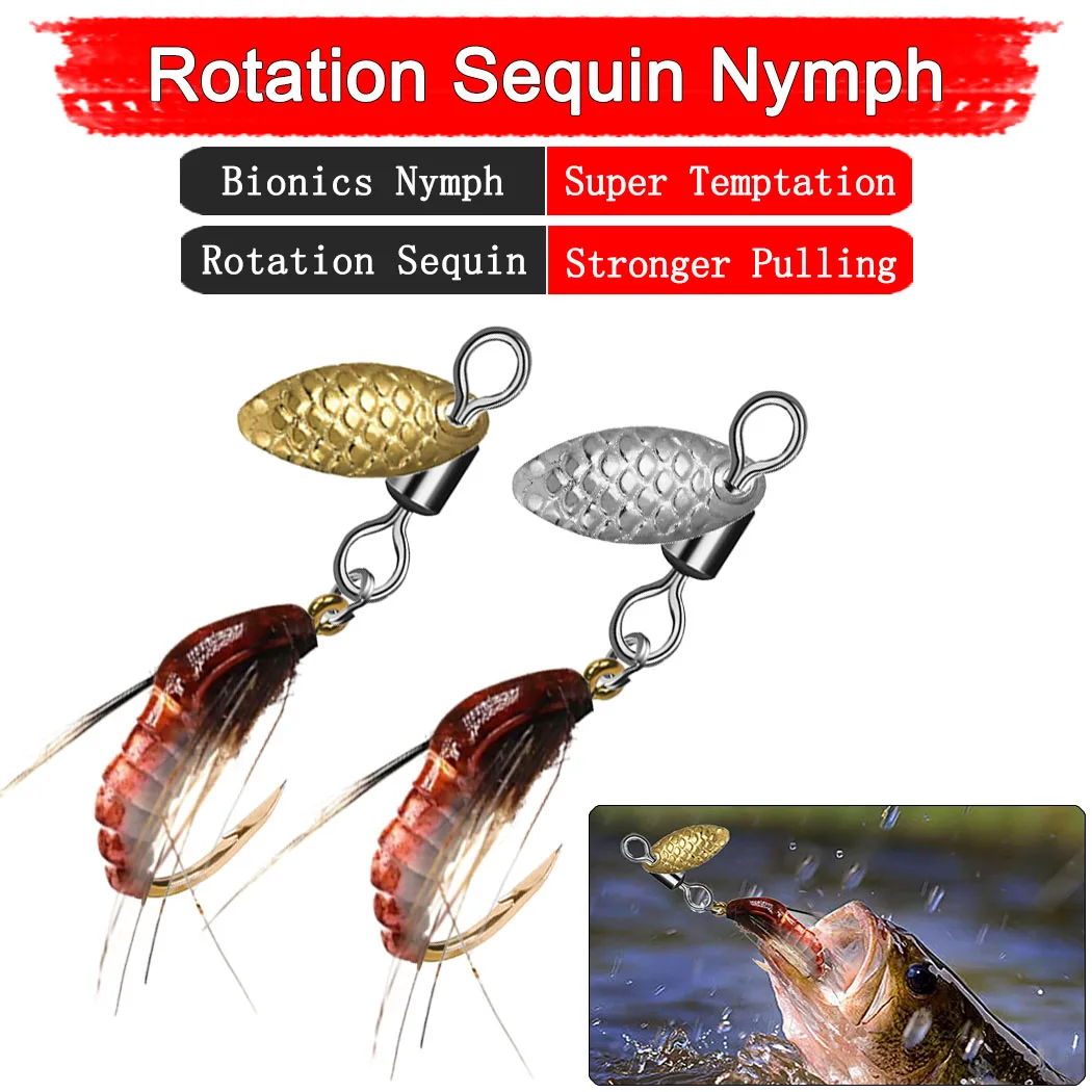 5Pcs Artificial Insect Lures Bait Spinner Sequin Scud Nymph Fly Flies Fishing Lure Fishing for Bass Trout Carp Lure Bait