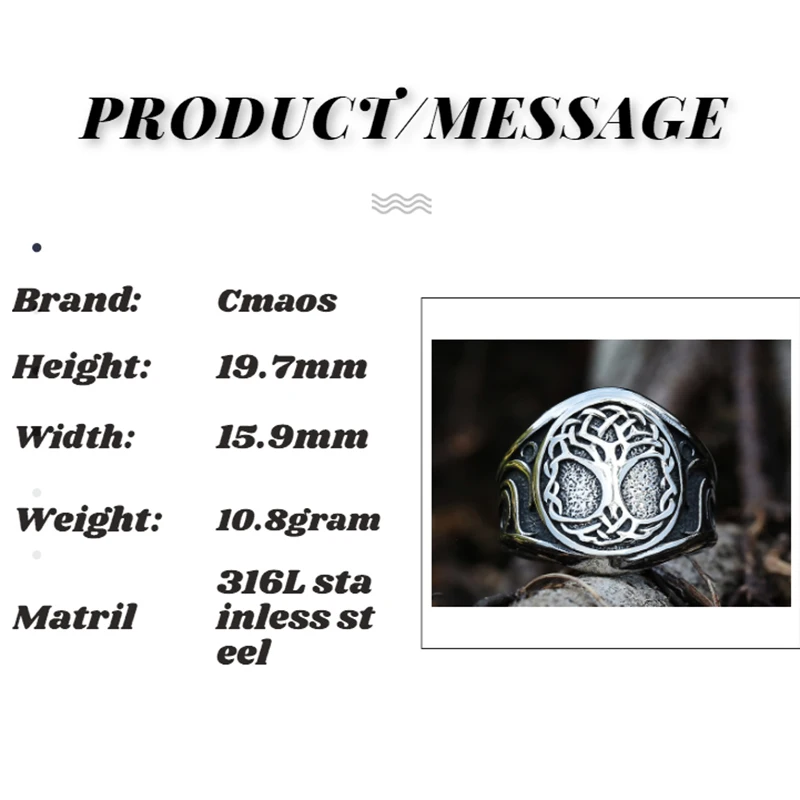 Vintage Viking Tree Of Life Ring For Men Nordic Mythology Stainless Steel Yggdrasils Ring Fashion Amulet Viking Jewelry Gift