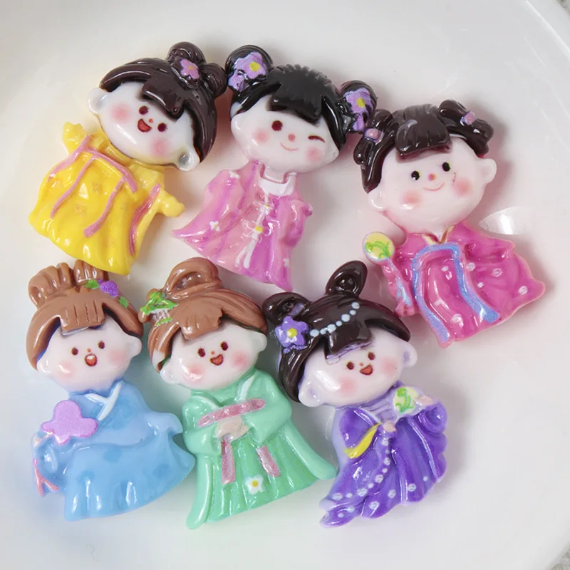 10pcs Resin Vintage Tang Style Hanfu Girl DIY Cut Book Phone Case Crafts Patch Children Hair Accessories Decorative Materials