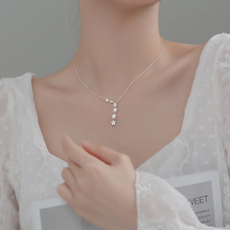 MODIAN Twinkle Pentagram Y-Shape Pendant Necklace for Women 925 Sterling Silver Luxury Link Chain Necklace Wedding Fine Jewelry