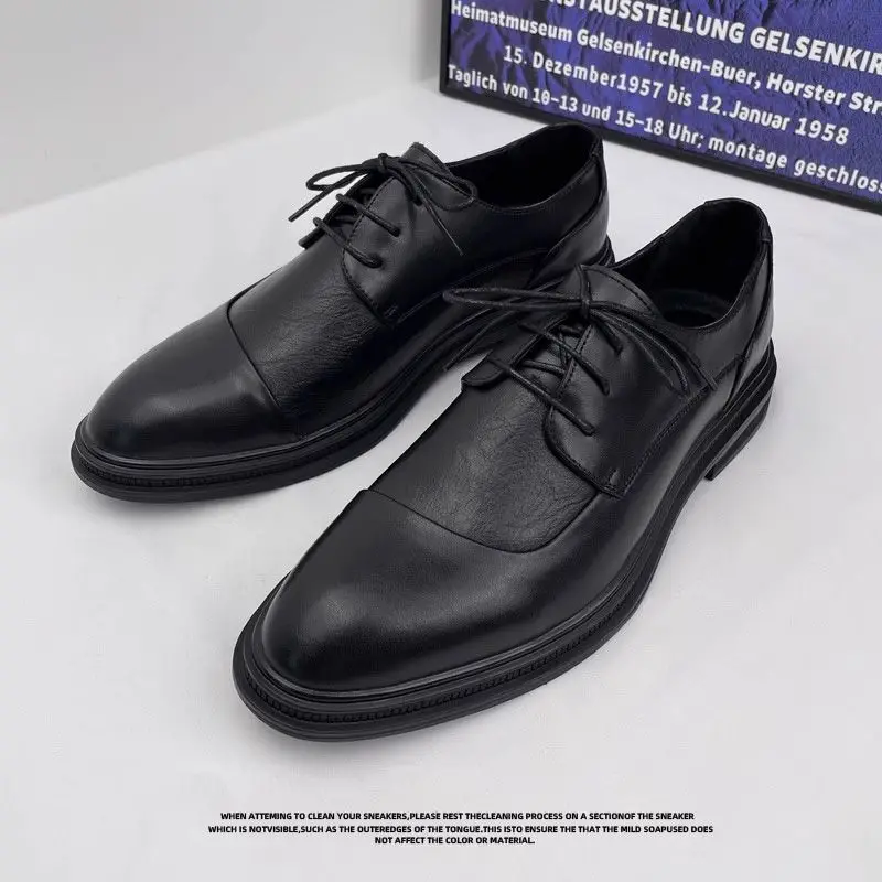 

2025 Pointed Leather Men's Business Casual Dress British Leather High-end Summer Breathable Soft-soled Wedding Groom Shoes