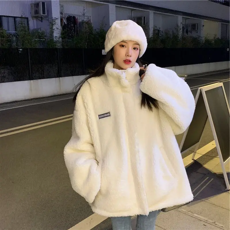 Lamb Fur Jacket Women's Casual Loose Thickened Warmth Cardigan Top Autumn Winter New Style Youth Fashion Outerwear Coat