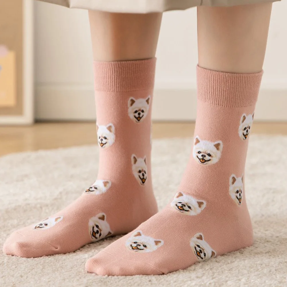 5 Paar süße Cartoon-Tier-Damensocken, modische Street-Style-Spaß-Mittelrohrsocken – Detail 6