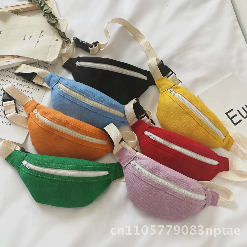 2023 Casual Korean Style Unisex Children's Crossbody Bag Fashionable Waterproof Canvas Waist Bag for Boys And Girls