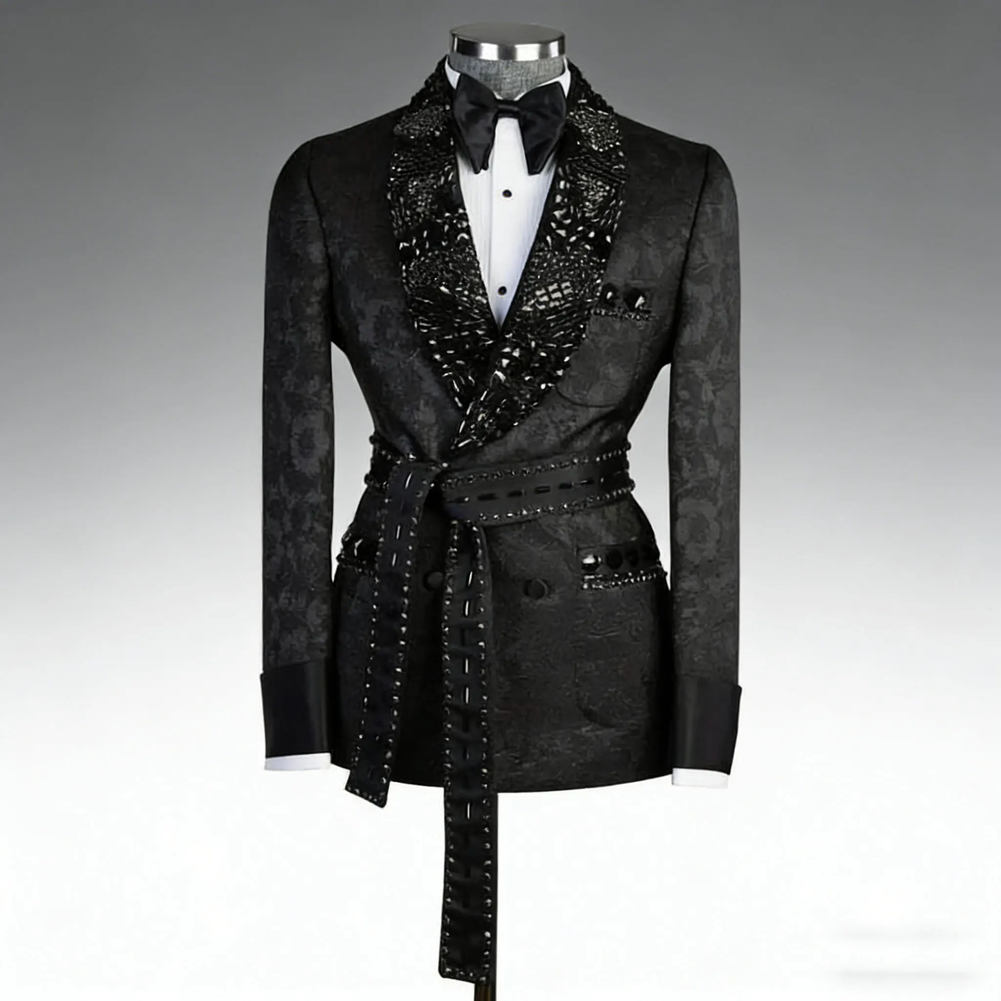 

Luxury Wedding Men Suits Gentleman New Crystal Neck Tailor-Made Groom 2-Pcs Singer Suits Formal Occasions Party Size Customized