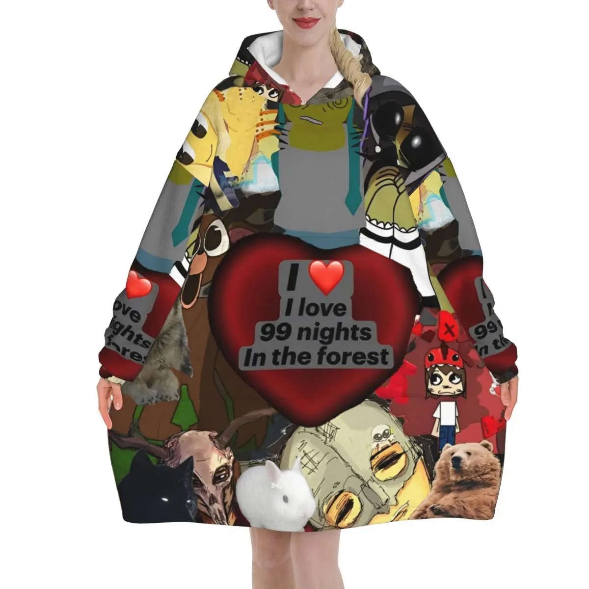 99 ليالًا في الغابات بطانية بقلنسوة يمكن ارتداؤها لألعاب الفيديو بطانية كبيرة مع جيب كيس نوم دافئ ناعم ومريح نيسيي