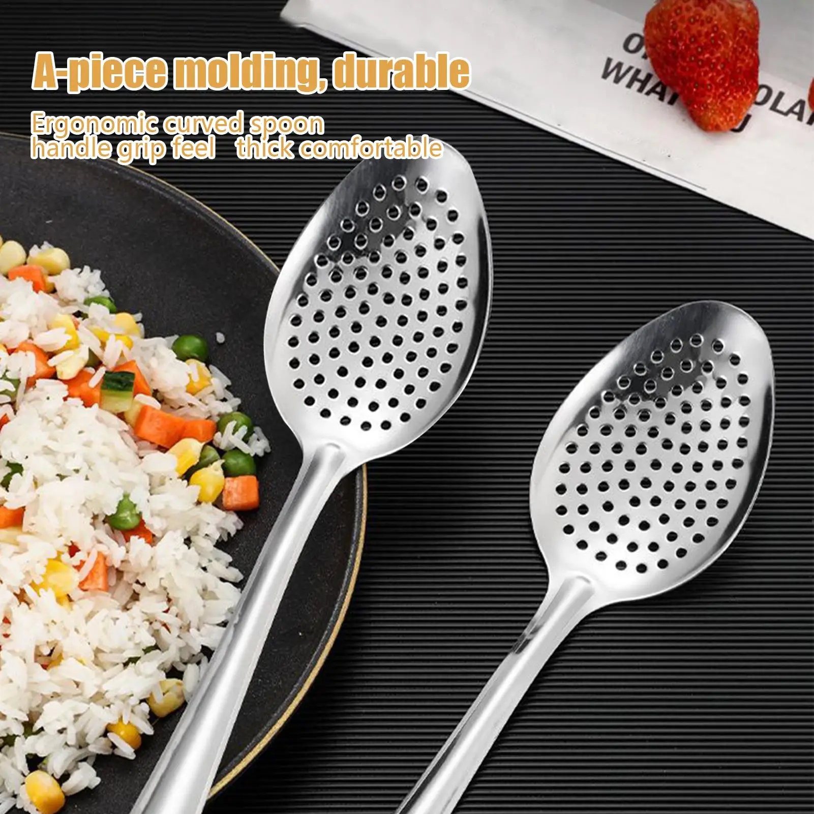 Metal Slotted Spoon Stainless Steel Slotted Spoons For Cooking Household kitchen long handled pointed rice spoon strainer