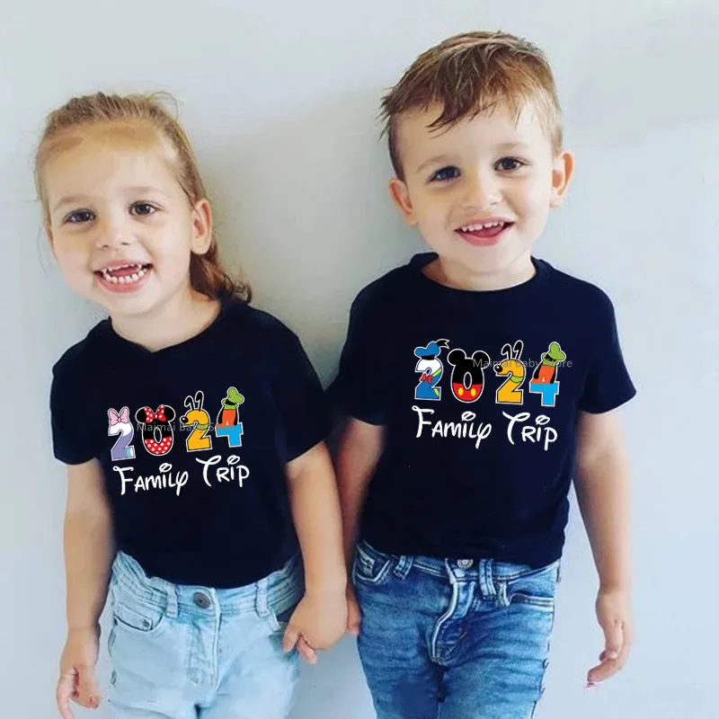 2024 Family Trip Shirts Funny Mickey Minnie Family Matching Outfits Look First Disneyland Trip Dad Mom Kids Tshirt Baby Clothes