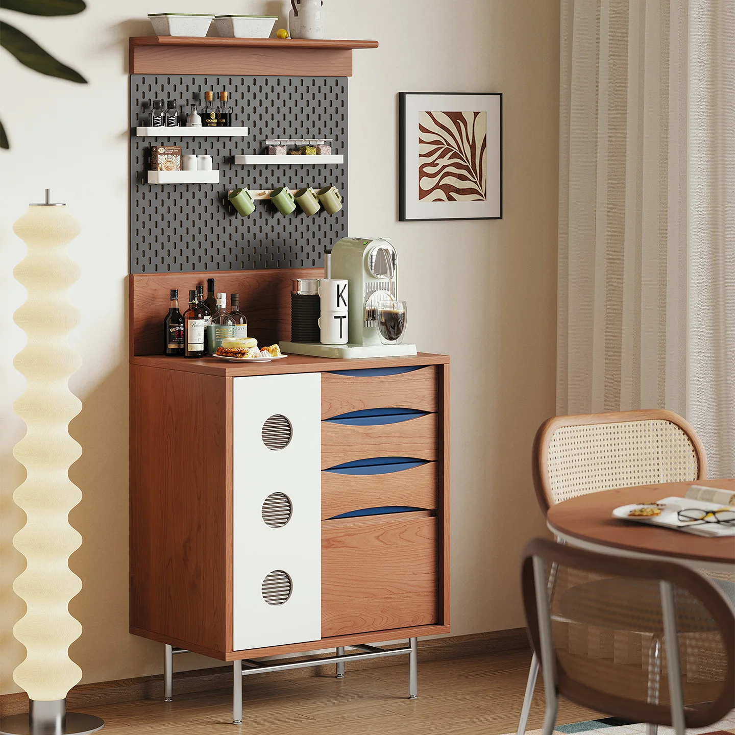 

Medieval solid wood dining side cabinet, retro teacabinet, small apartment guest restaurant winecabinet, storage locker agains