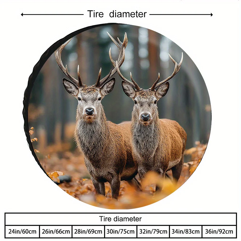 

Чехол для шин с принтом оленя и оленя, осенний лес, полиэстеровая защита запасного колеса для внедорожника, грузовика на колесах