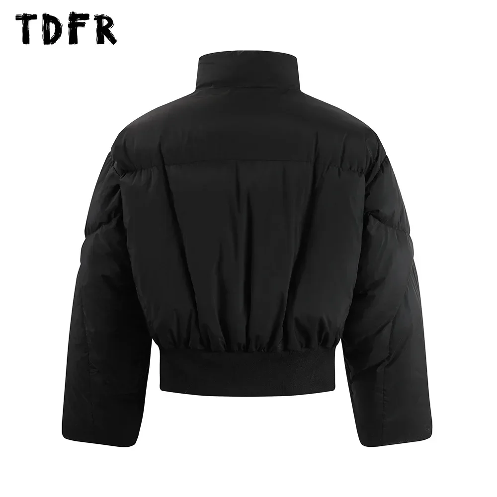 Solid Color Stand Collar Padded Jacket Mens Winter Thick Streetwear Loose Long Sleeve Bread Jacket Men