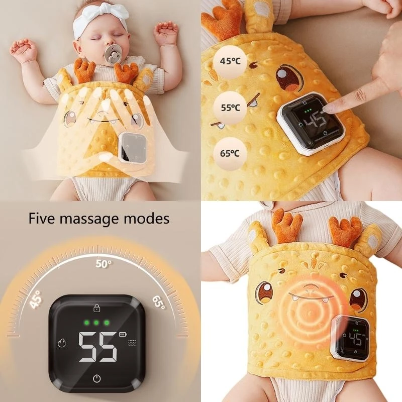 J15U حزام تسخين لتخفيف مغص الطفل مع حزام لف البطن مع 3 تروس لضبط درجة الحرارة و5 اهتزازات للراحة والسلام