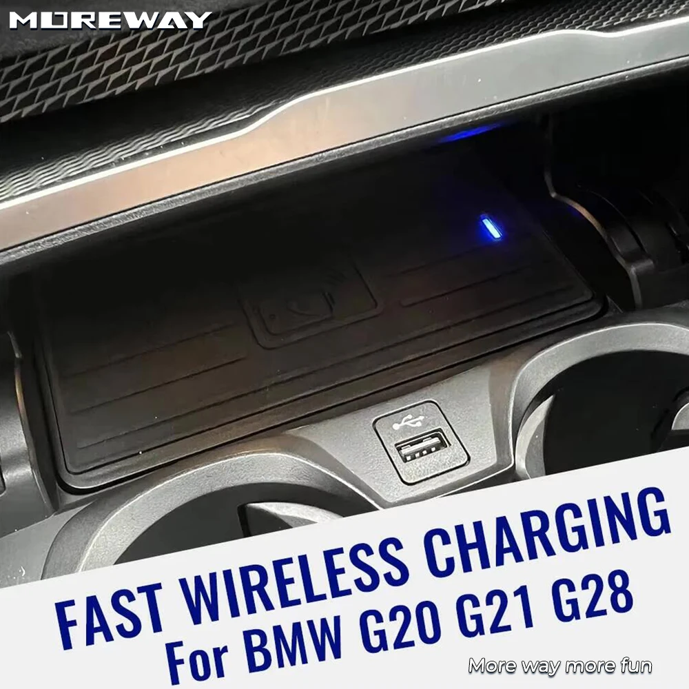 

Беспроводное зарядное устройство Moreway для BMW G20 330i 320i G21 G22 G28 2021, держатель для телефона, быстрая зарядка 15W, аксессуары для интерьера автомобиля.