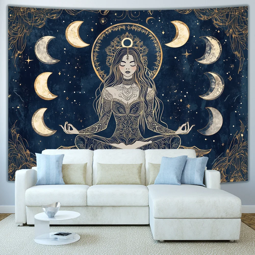 Goddess Moon Phase Wall Tapestry Witchy Boho Mystic Yoga Decor Wall Hanging Meditation Room Spiritual Feminine Energy Art