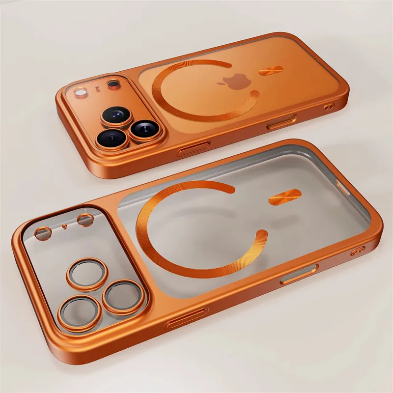 Matte Galvanisierte Harte Magnetische Hülle für Magsafe iPhone 17 Air 16 Pro Max 15 Plus Stoßfeste Schutzhülle mit Objektivschutz Transparente Abdeckung