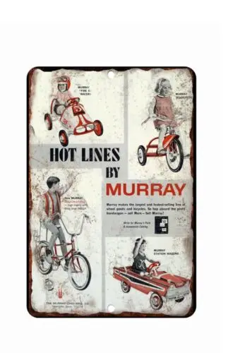 Murry Wagons Tricycles Bicycles 1951  Advertising All Metal Tin Sign  8 x 12