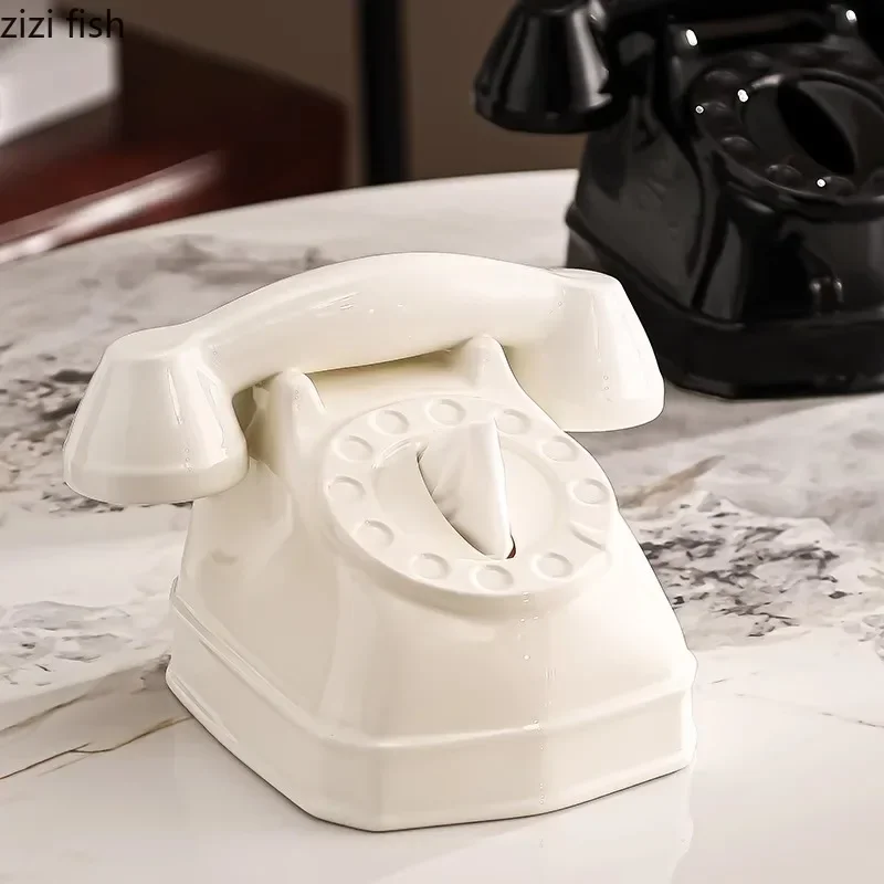 Telephone Shape Ceramic Tissue Box Napkin Paper Box Desktop Removable Tissue Box Tissue Storage Boxes Creative Tissues Container
