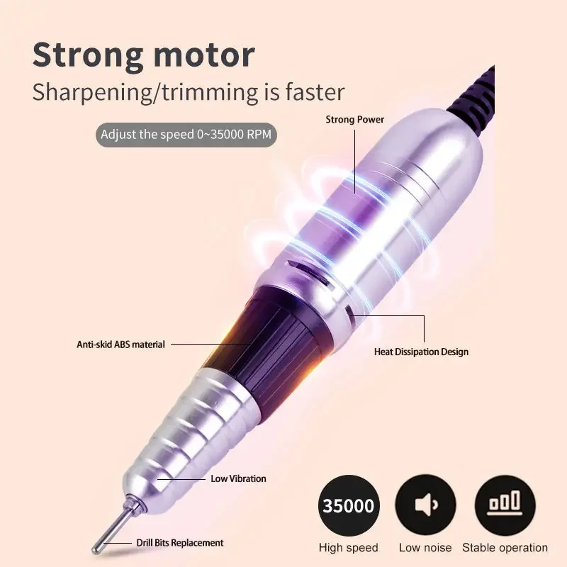 Professional M5 Nail Polisher, 35000RPM 65W Electric Nail Drill File for Manicure Salon