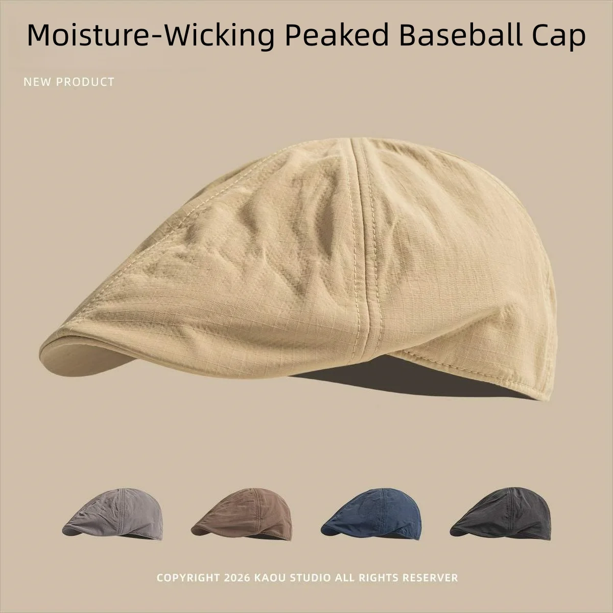 Unisex Quick Dry Flat Cap Breathable Grid Fabric Vintage Cas