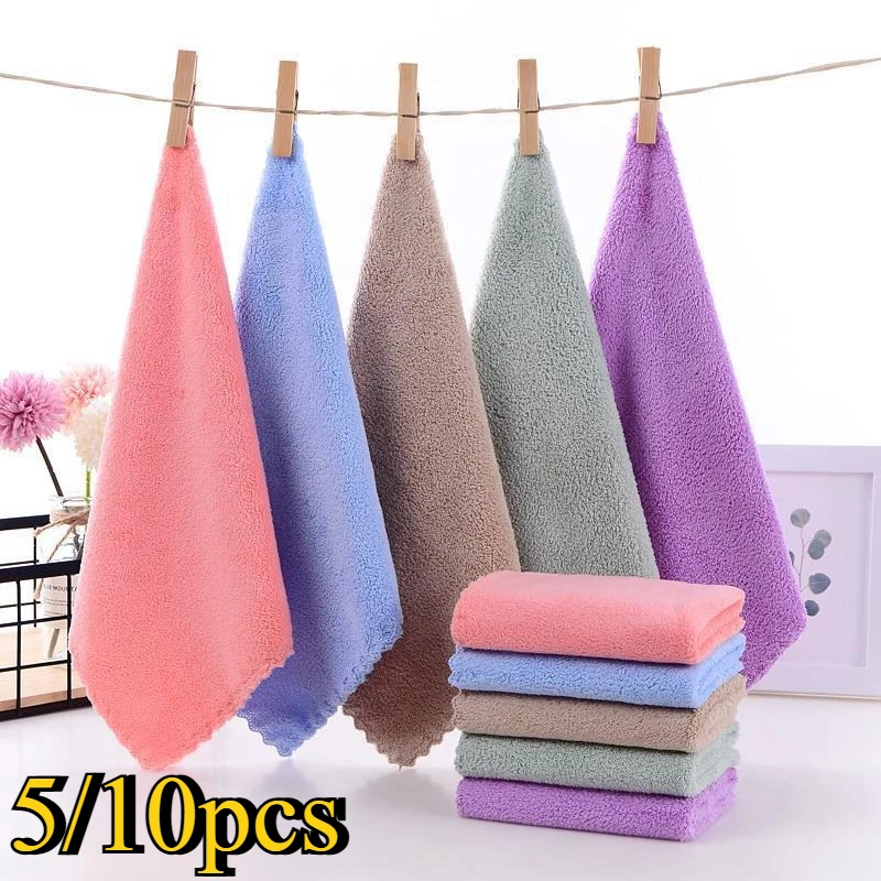 5/10pcs Solid Color Coral Fleece Towels - Soft Absorbent Small Square Hand Towels, Assorted Pastel Colors for Bathroom, Kitchen