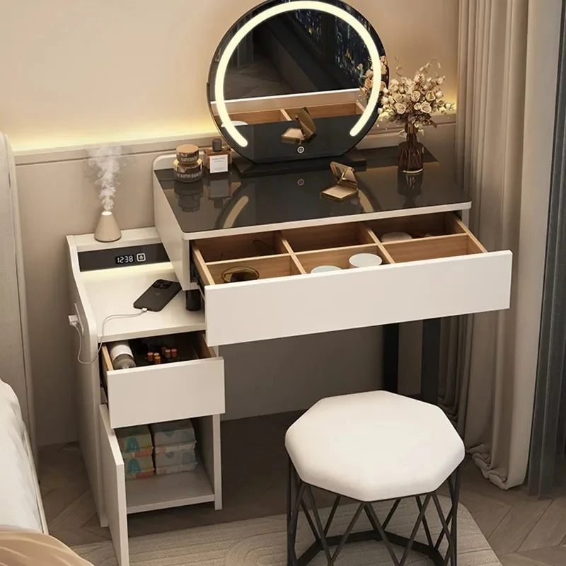 Nordic Storage Vanity for Girls, mesa de maquiagem para quarto, estilo luxuoso, organizadores de mármore, móveis domésticos