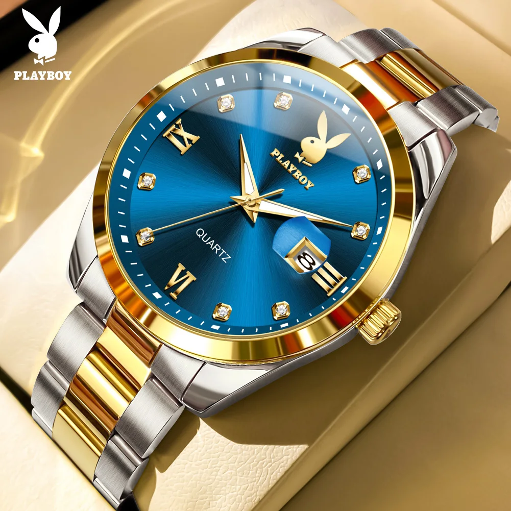 

PLAYBOY 3503 Роскошные мужские часы, повседневные деловые оригинальные кварцевые наручные часы, водонепроницаемые, светящиеся, с датой, мужские подарки