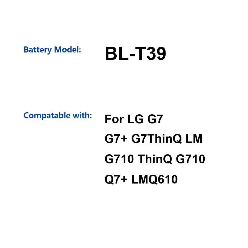 

Аккумулятор мобильного телефона 3000 мАч высокой емкости BL-T39 для LG G7 G7 + G7thinq LM G710 Thinq Q7 + LMQ610, долговечный