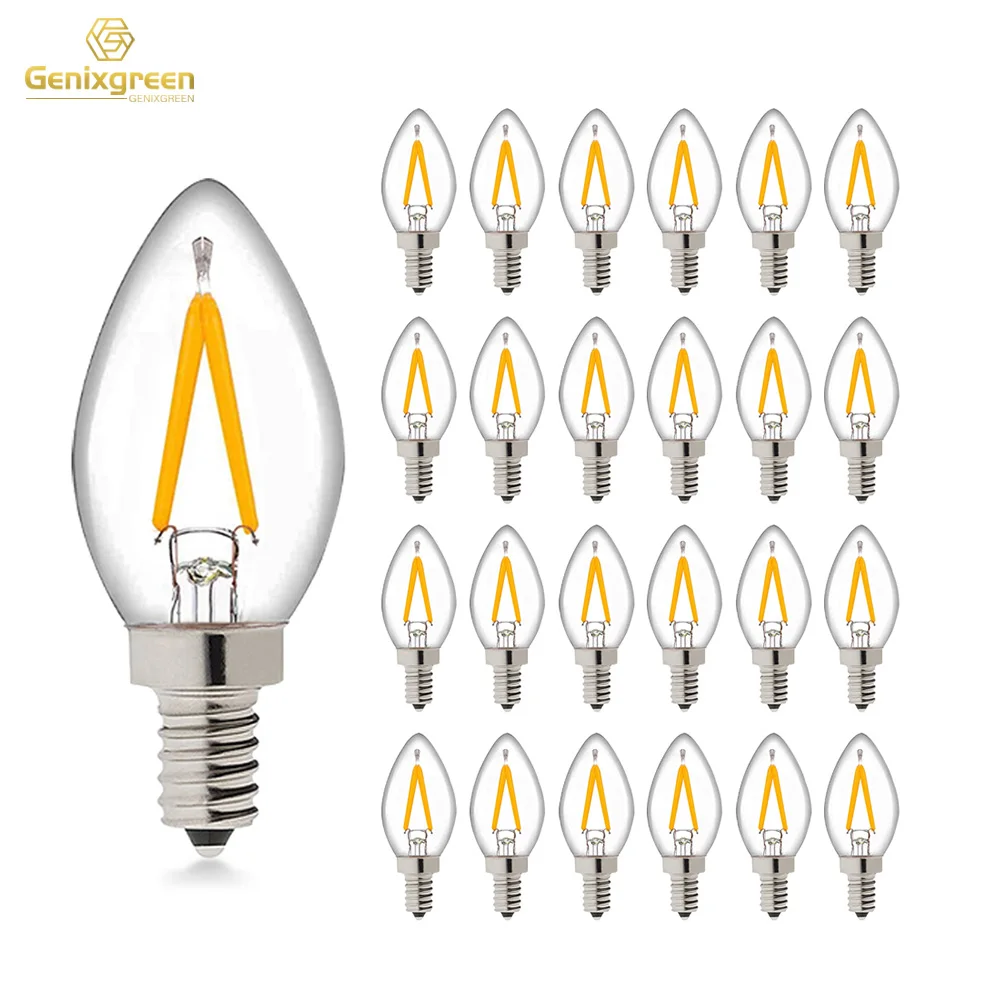 Genixgreen C7 Candle Led Bulb 1W E12 E14 Mini Night Light Lamp Warm White Dimmable Filament Bulb For Chandelier Christmas String