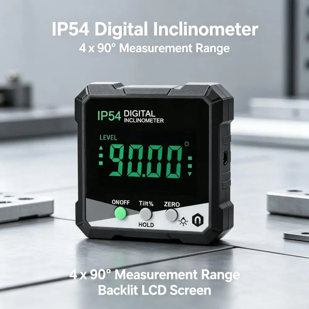 4*90° Digital Inclinometer Level Box,IP54 Waterproof Magnetic Backlit Display Angle Finder Gauge Woodworking Measuring Hand Tool