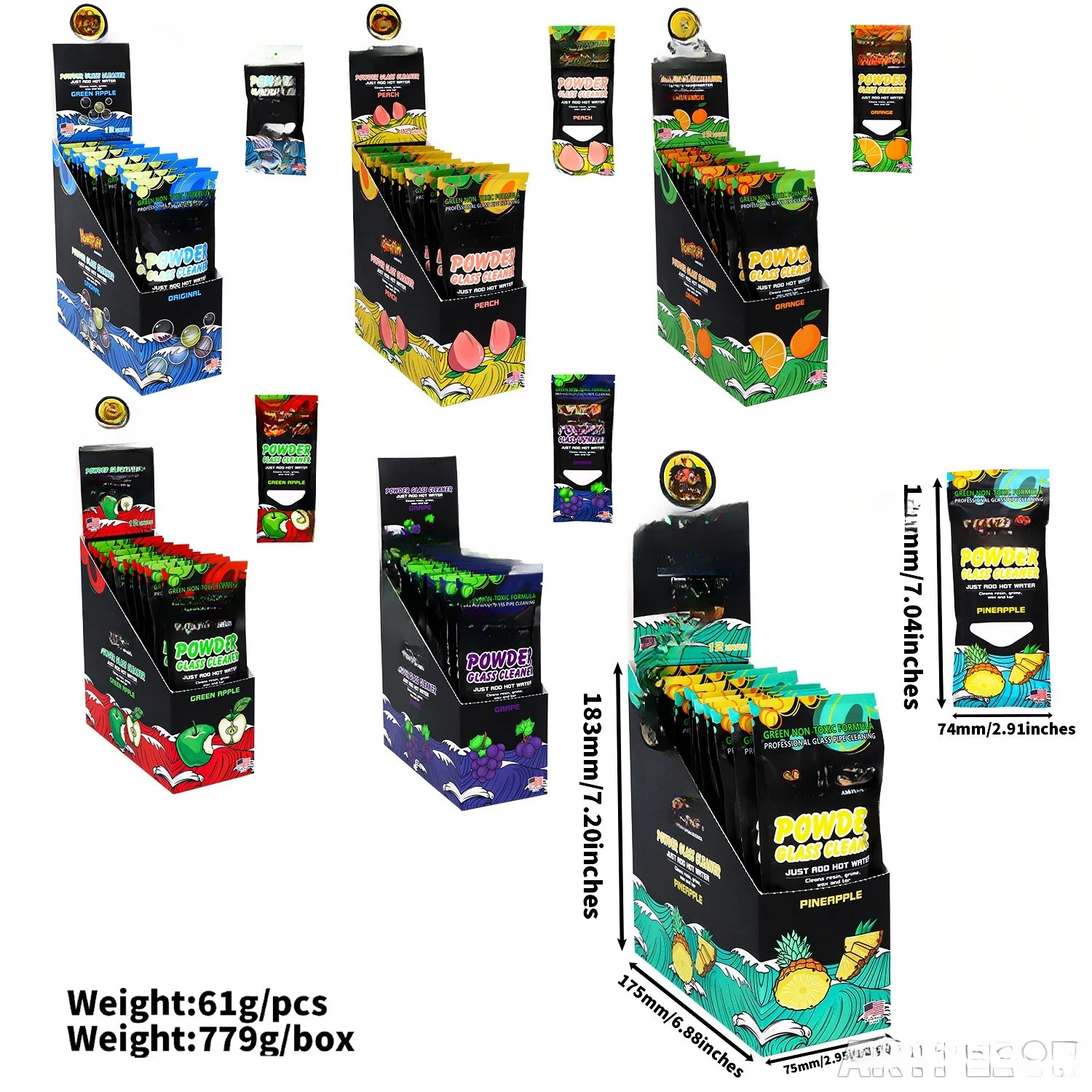 New 180mm long fruit-flavored glass bong cleaning powder, packed in an independent self-sealing bag