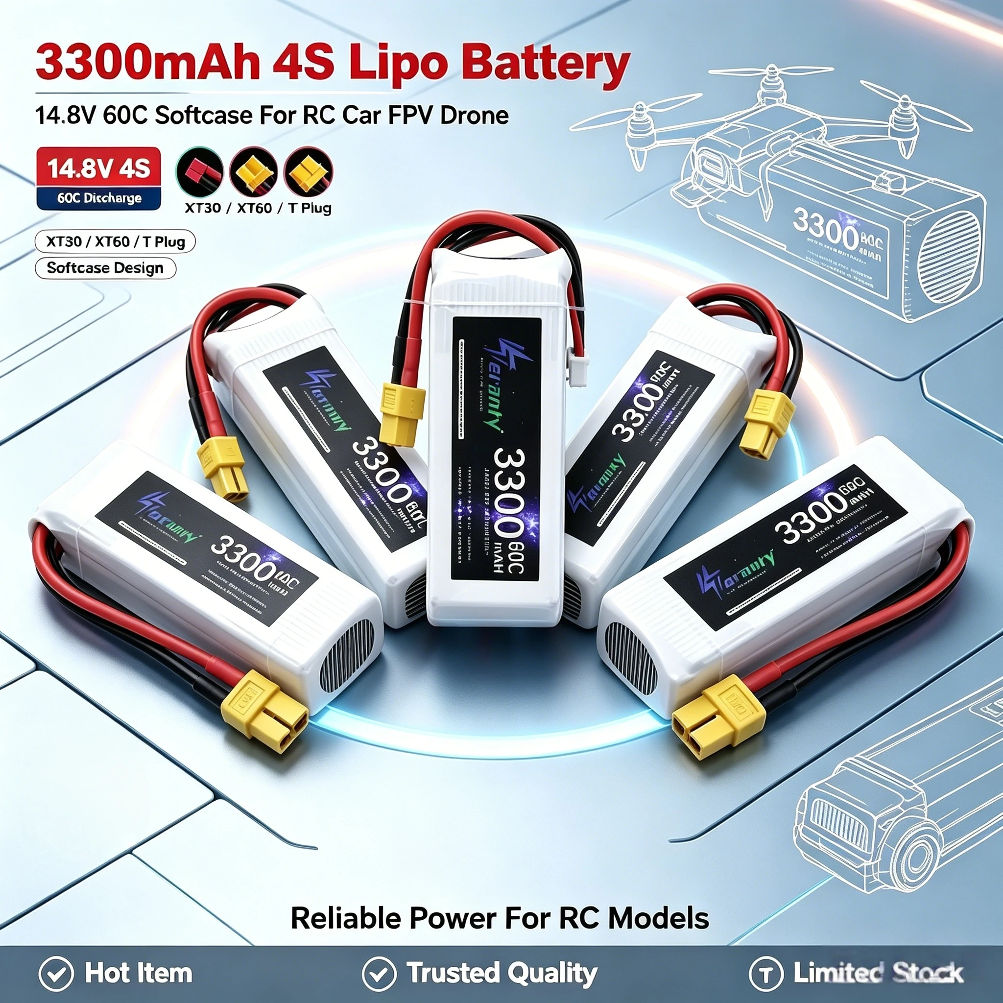 4S 14.8V 3300mAh 60C Lipo Battery with XT30 XT60 T Connector Softcase Lipo Battery For RC Car Truck Airplane FPV UAV Drone